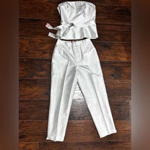 Lafayette 148 silk silver strapless top & pantsuit